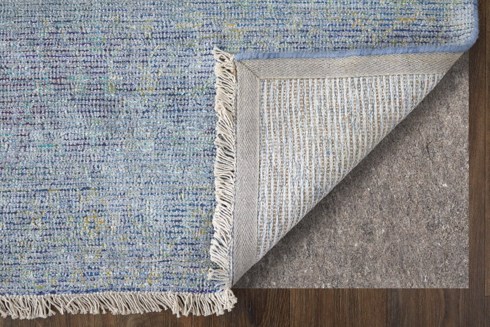10' X 14' Blue and Gray Abstract Hand Woven Distressed Area Rug With Fringe