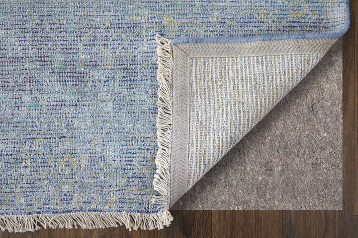 10' X 14' Blue and Gray Abstract Hand Woven Distressed Area Rug With Fringe