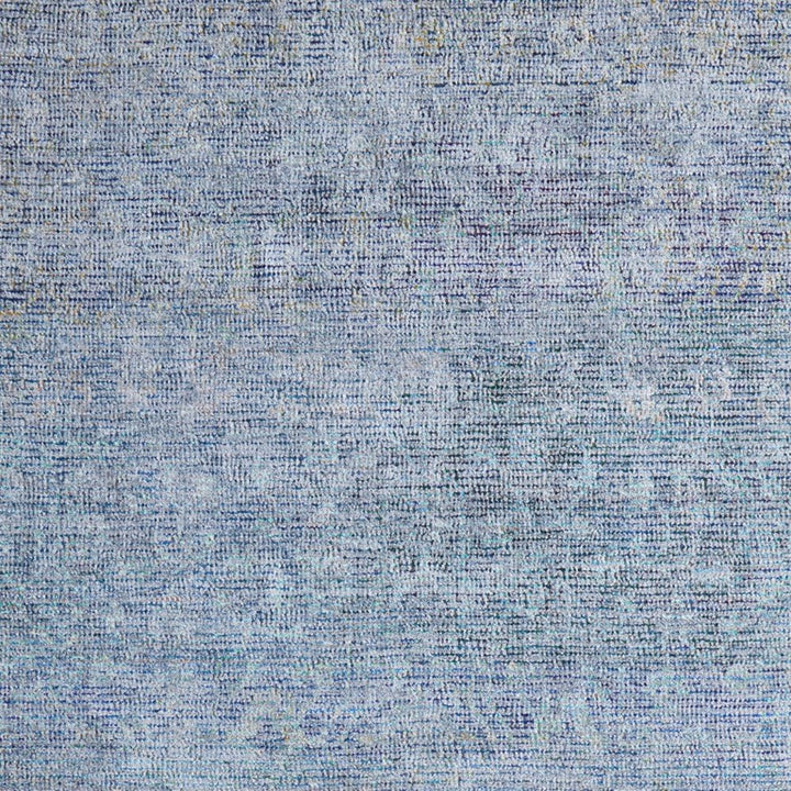 10' X 14' Blue and Gray Abstract Hand Woven Distressed Area Rug With Fringe