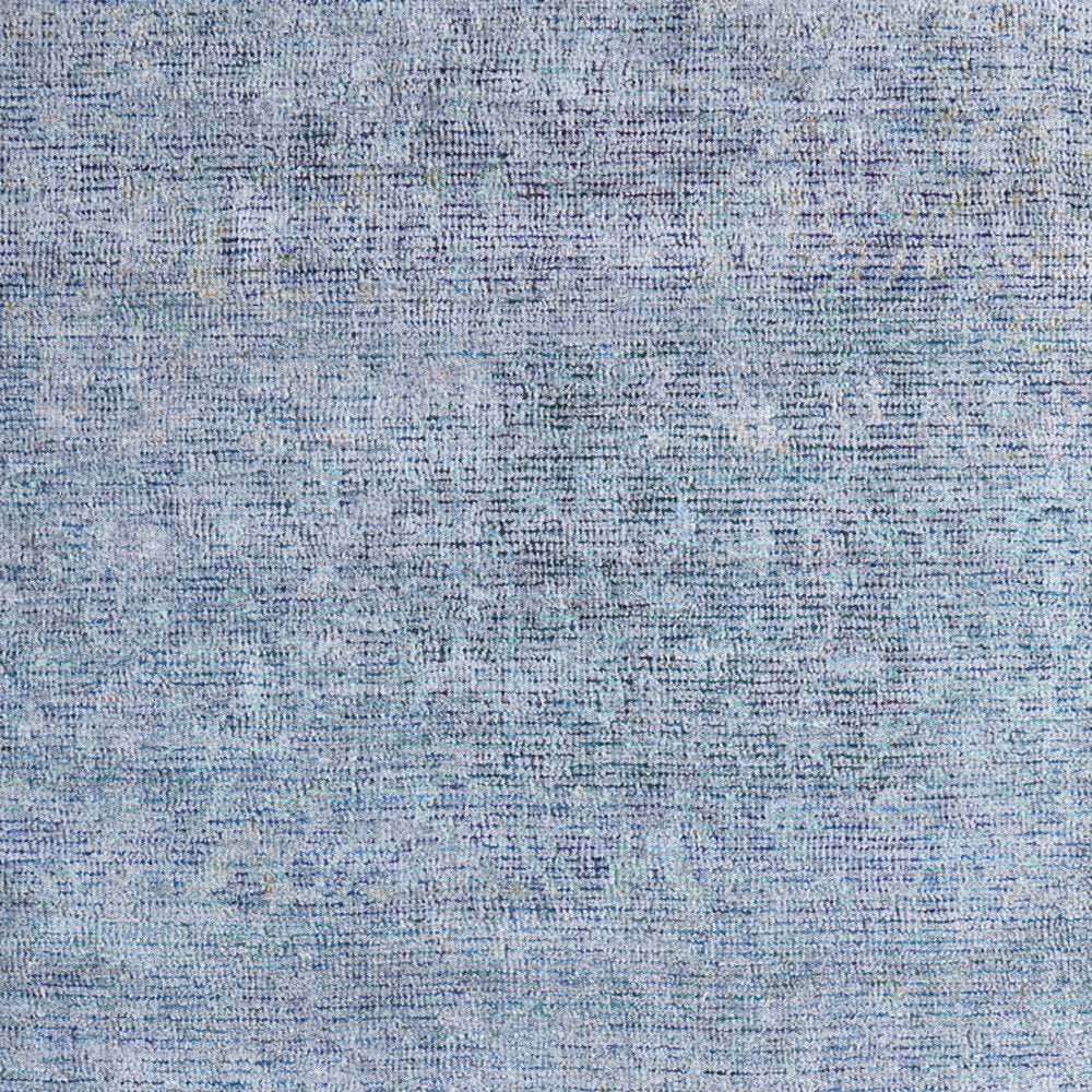 10' X 14' Blue and Gray Abstract Hand Woven Distressed Area Rug With Fringe