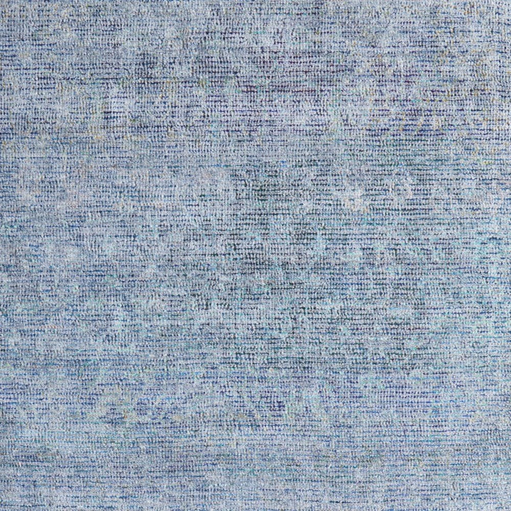 10' X 14' Blue and Gray Abstract Hand Woven Distressed Area Rug With Fringe