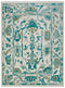 2' X 3' Green and Ivory Wool Floral Hand Knotted Area Rug With Fringe