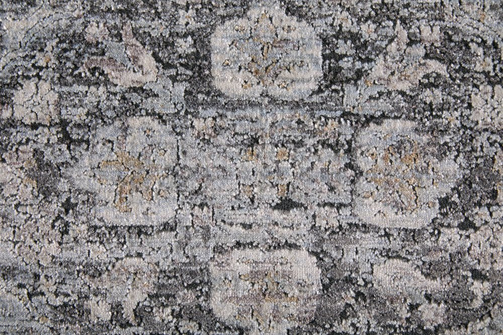 12' Gray and Silver Oriental Power Loom Worn Faded Runner Rug