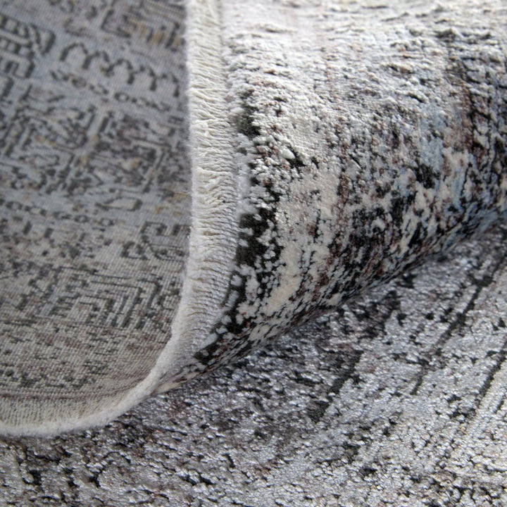 12' Gray and Silver Oriental Power Loom Worn Faded Runner Rug