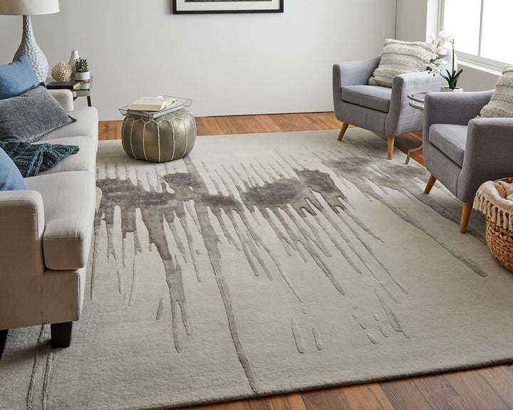 12' X 15' Ivory Taupe and Brown Abstract Hand Tufted Area Rug