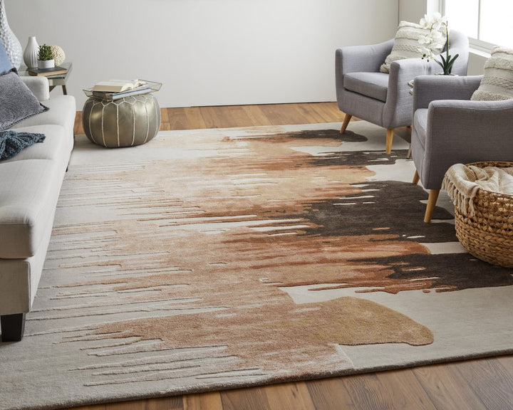 10' X 14' Tan Brown and Orange Abstract Hand Tufted Area Rug