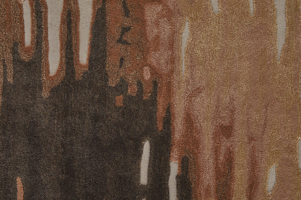 10' X 14' Tan Brown and Orange Abstract Hand Tufted Area Rug