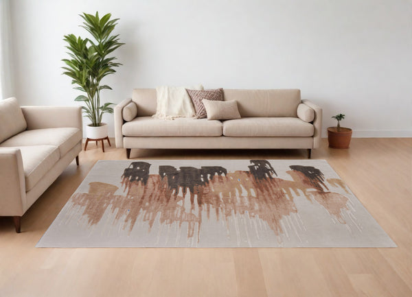10' X 14' Tan Brown and Orange Abstract Hand Tufted Area Rug