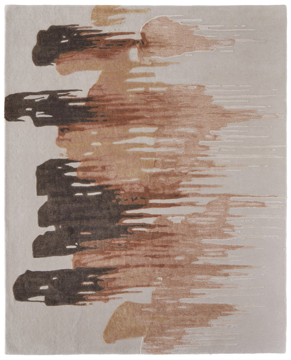 10' X 14' Tan Brown and Orange Abstract Hand Tufted Area Rug