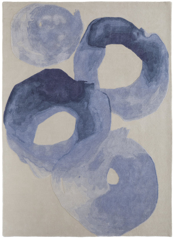 4' X 6' Blue and Ivory Abstract Hand Tufted Area Rug