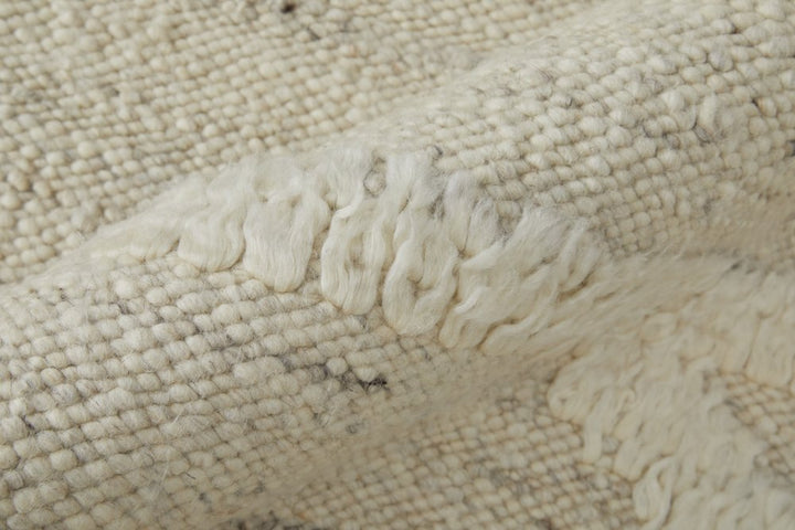 8' Tan and Ivory Wool Geometric Hand Woven Runner Rug