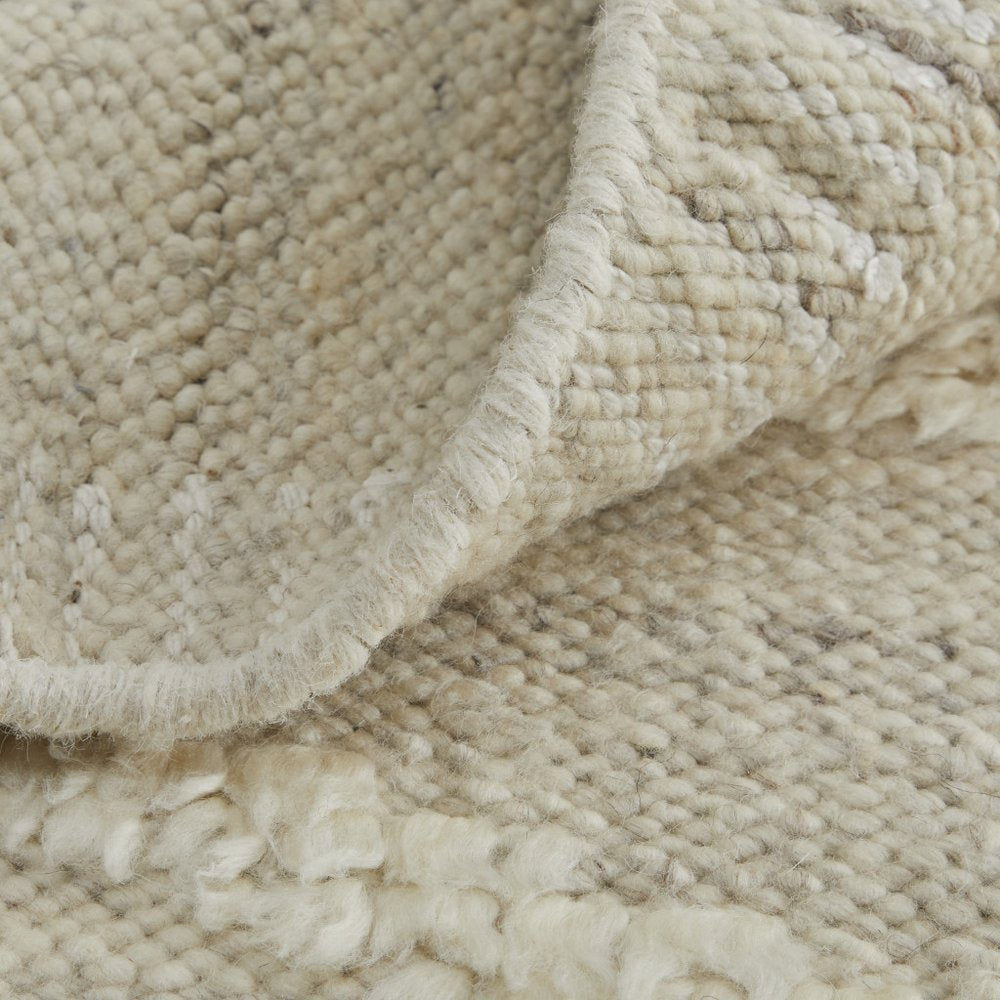 8' Tan and Ivory Wool Geometric Hand Woven Runner Rug