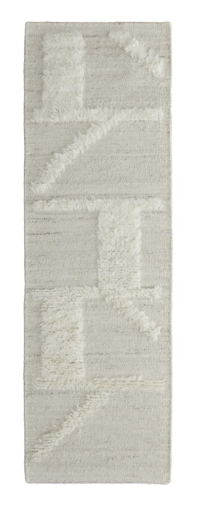 8' Tan and Ivory Wool Geometric Hand Woven Runner Rug