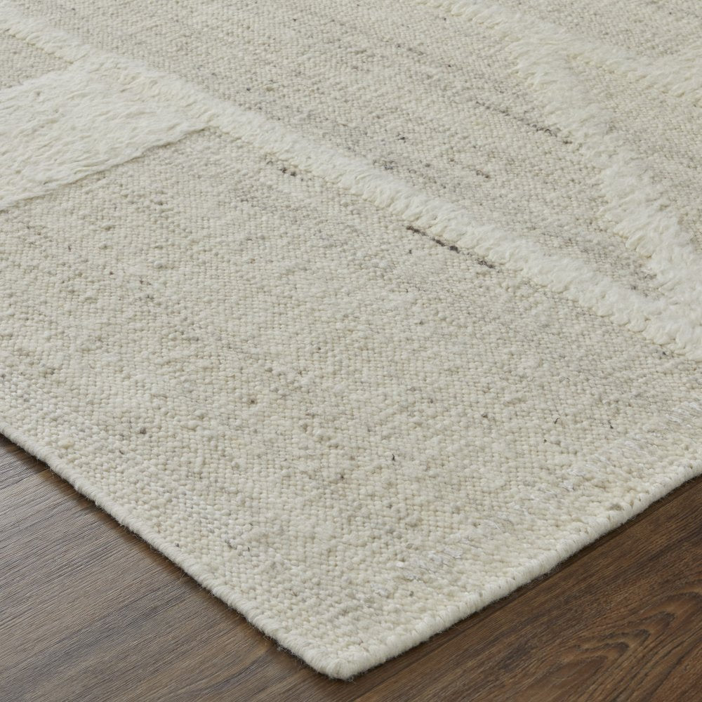 8' Tan and Ivory Wool Geometric Hand Woven Runner Rug