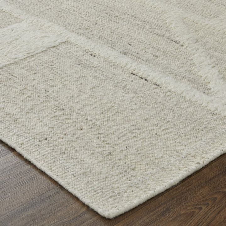 8' Tan and Ivory Wool Geometric Hand Woven Runner Rug
