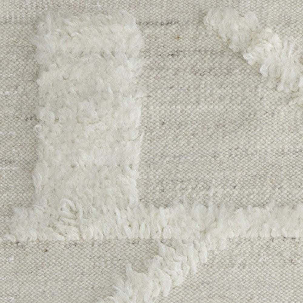 8' Tan and Ivory Wool Geometric Hand Woven Runner Rug