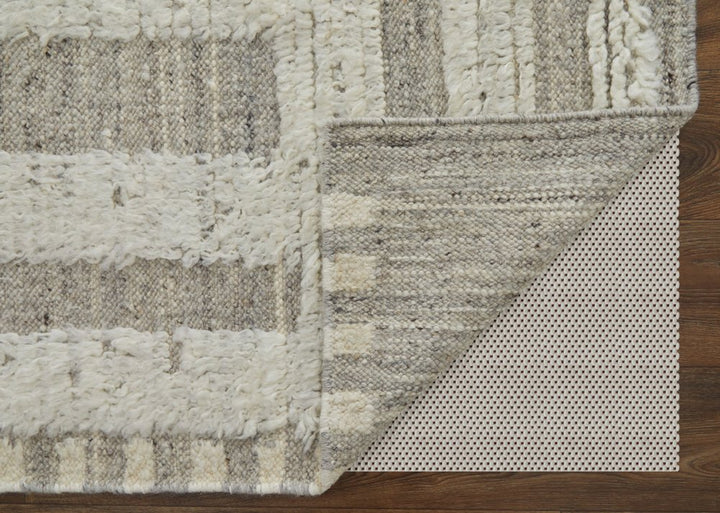 8' Gray and Ivory Wool Geometric Hand Woven Runner Rug