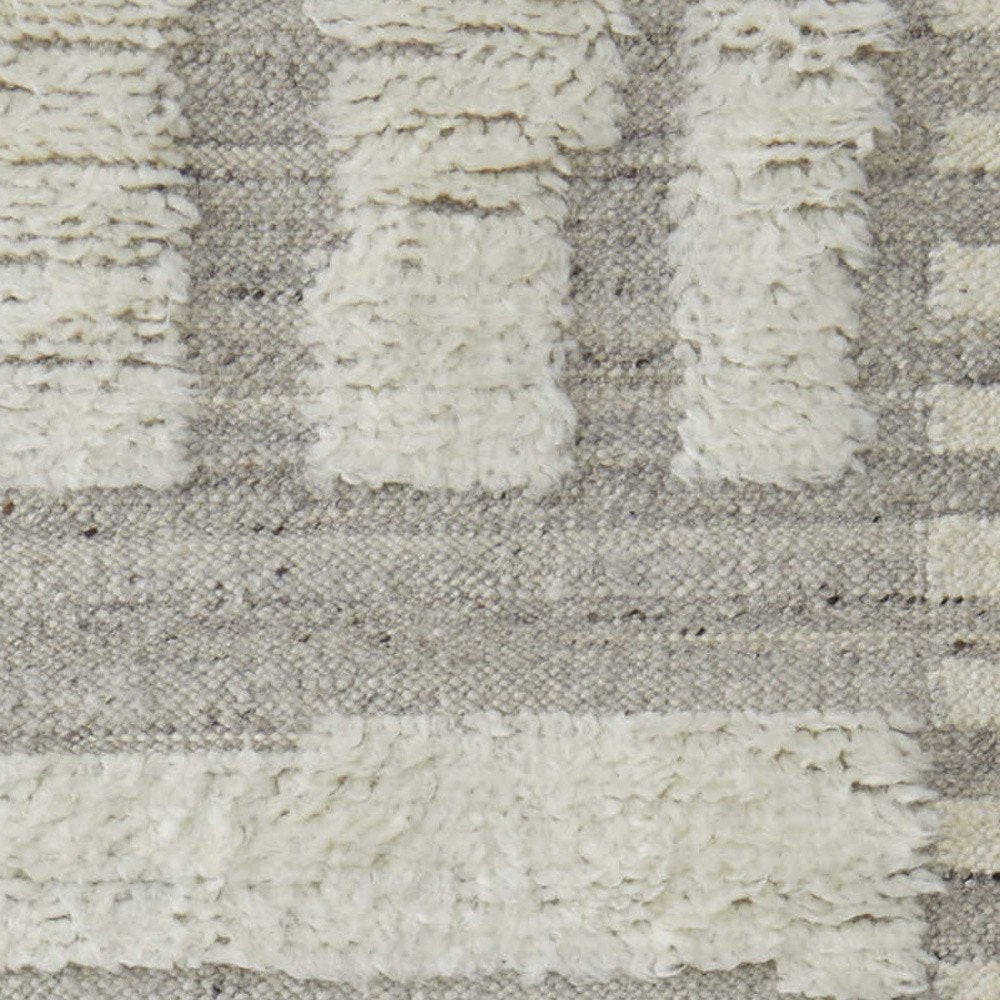 8' Gray and Ivory Wool Geometric Hand Woven Runner Rug