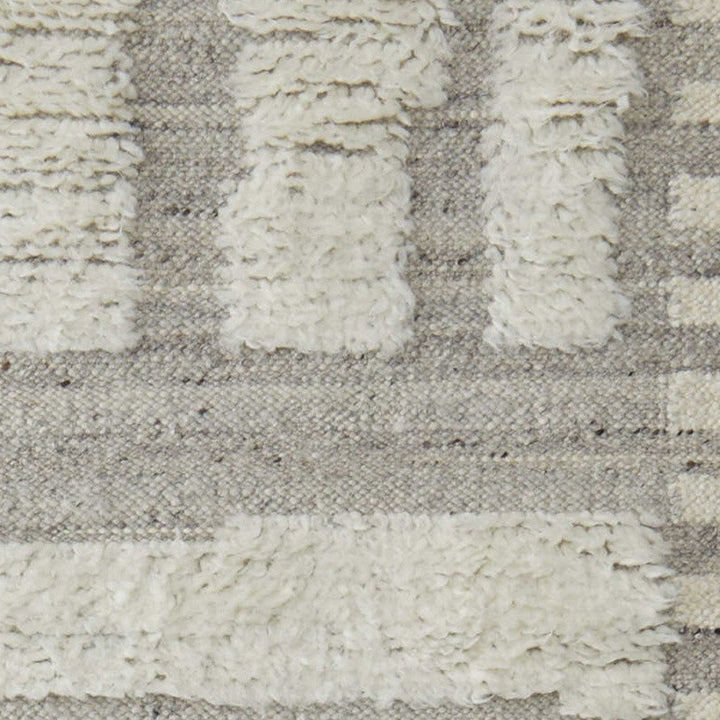 8' Gray and Ivory Wool Geometric Hand Woven Runner Rug