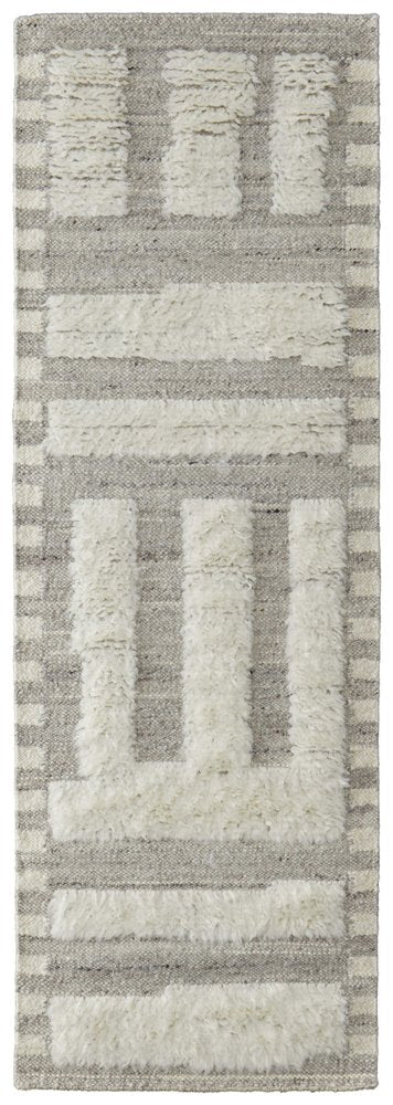 8' Gray and Ivory Wool Geometric Hand Woven Runner Rug