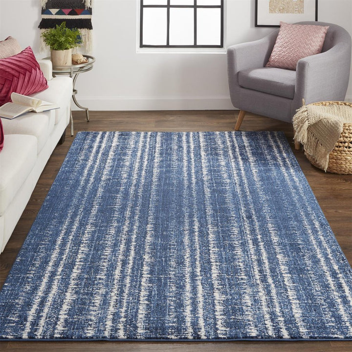 4' X 6' Blue Black and Ivory Power Loom Area Rug