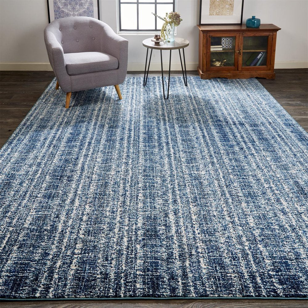 4' X 6' Blue Black and Ivory Power Loom Area Rug