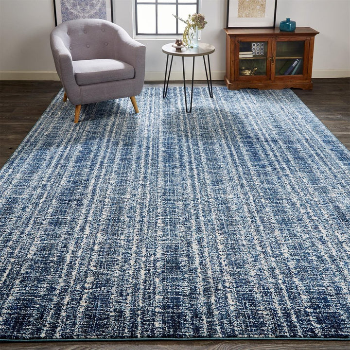 4' X 6' Blue Black and Ivory Power Loom Area Rug