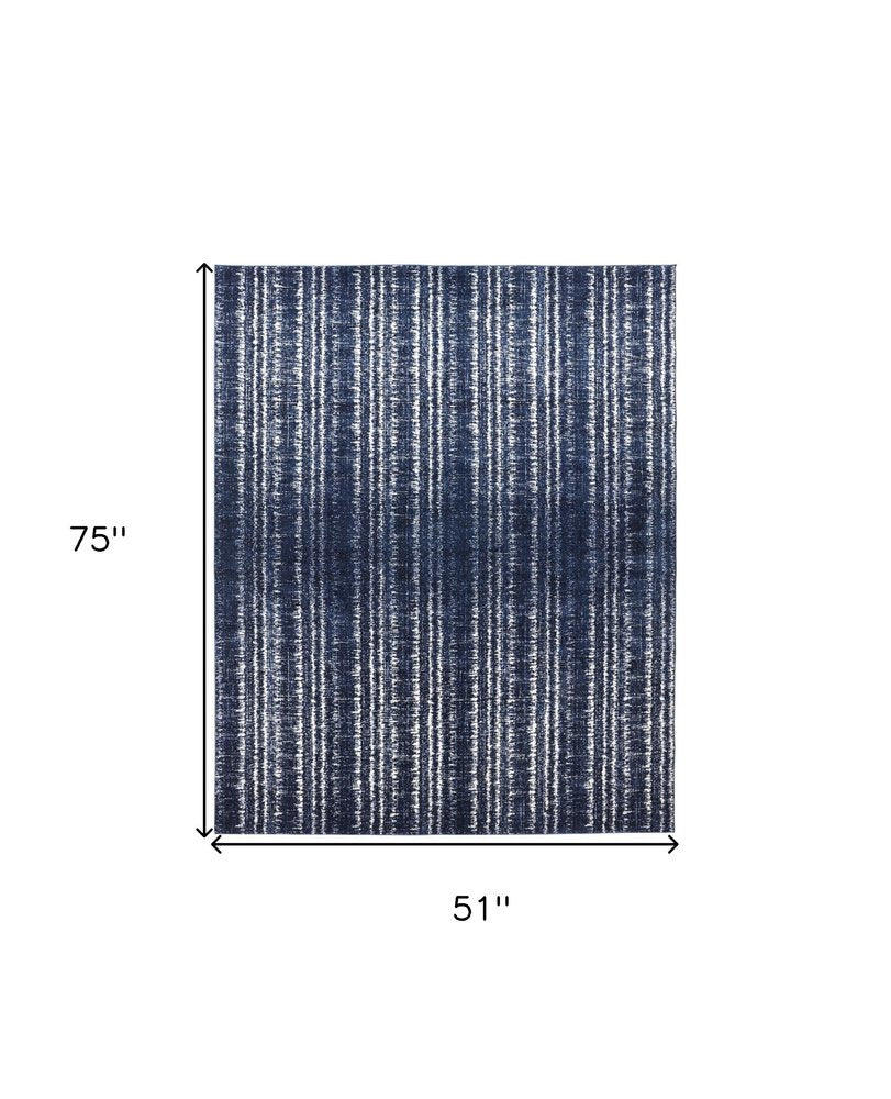 4' X 6' Blue Black and Ivory Power Loom Area Rug
