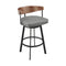 26" Gray Brown and Black Faux Leather and Iron Low Back Counter Height Swivel Bar Chair