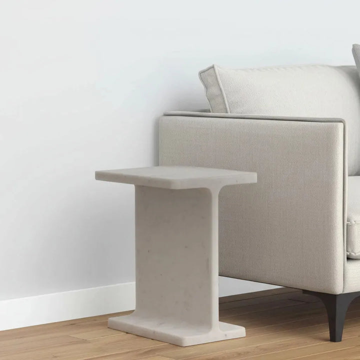 White Marble Cross I Beam Side Table