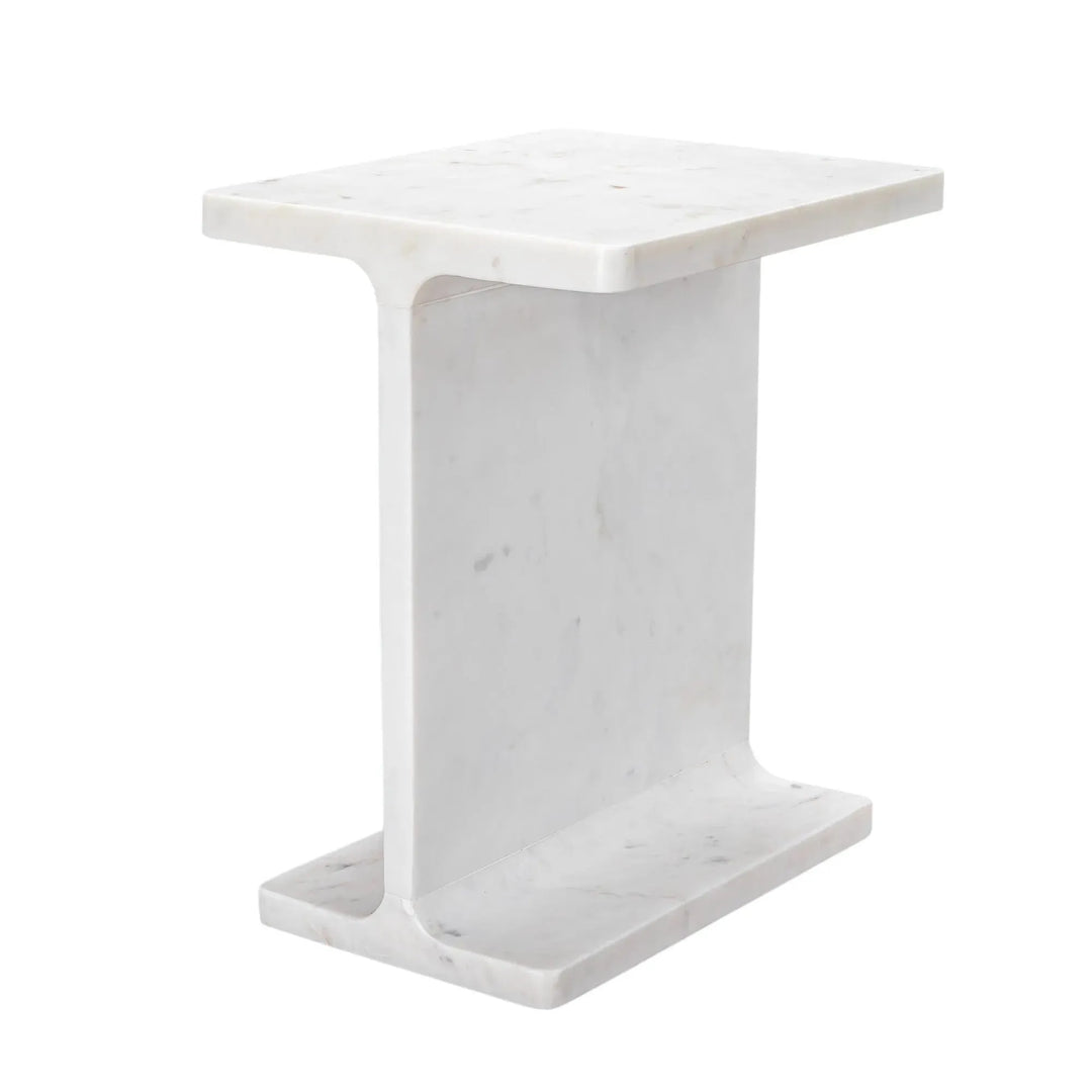 White Marble Cross I Beam Side Table