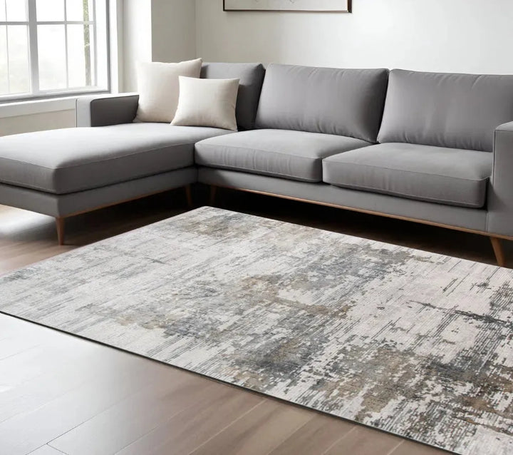 Venice Frasier Ivory/Gold Abstract Area Rug 7'6"x9'6"
