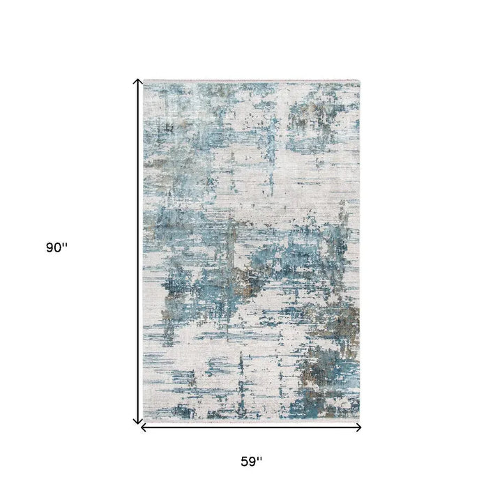 Venice Hayden Ivory/Blue Abstract Area Rug 4'11"x7'6"
