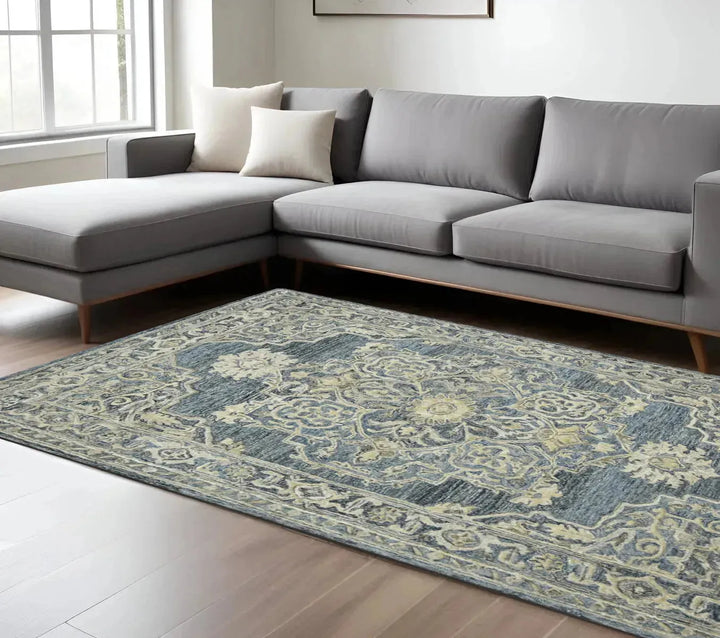 Vestige Nucia Blue/Taupe Hand-Tufted Wool Blend Area Rug 9'x13'