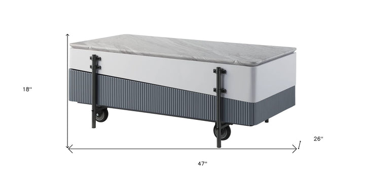 Wilkins Rectangular Coffee Table with Lift Top in White and Gray High Gloss