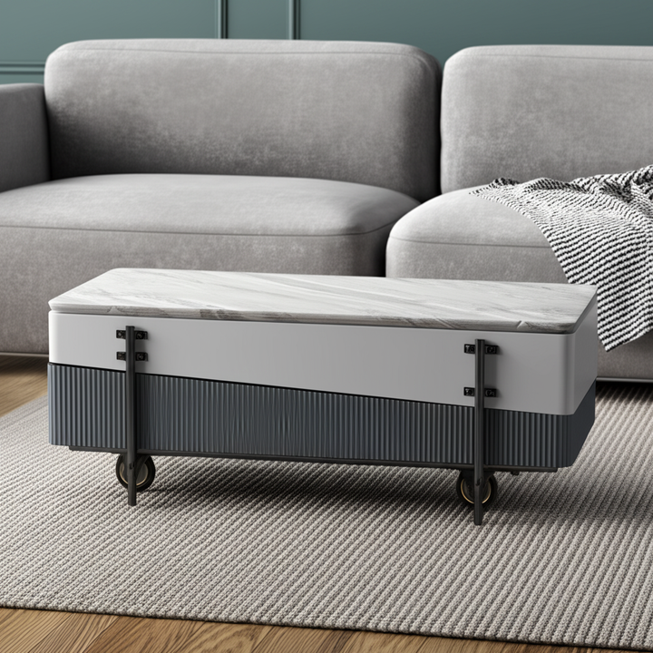 Wilkins Rectangular Coffee Table with Lift Top in White and Gray High Gloss