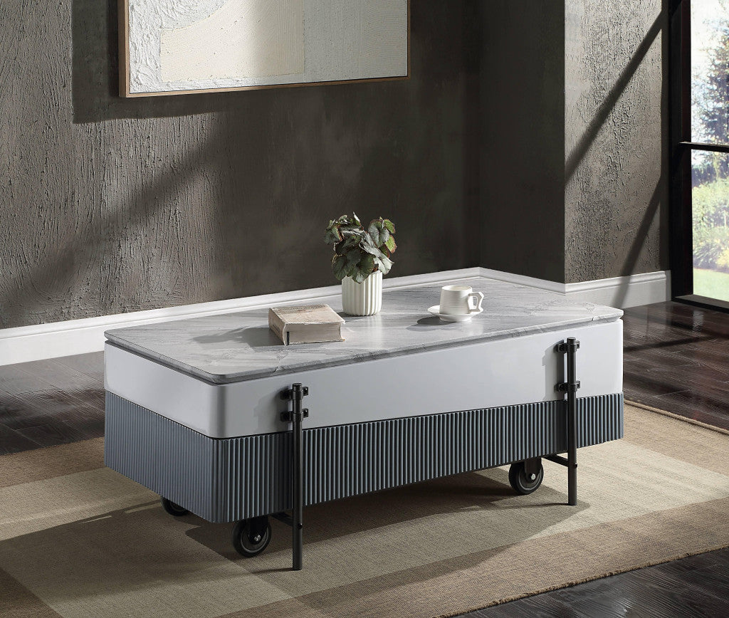 Wilkins Rectangular Coffee Table with Lift Top in White and Gray High Gloss