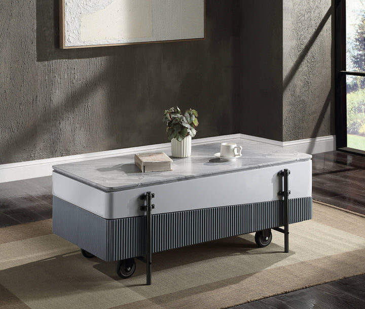 Wilkins Rectangular Coffee Table with Lift Top in White and Gray High Gloss