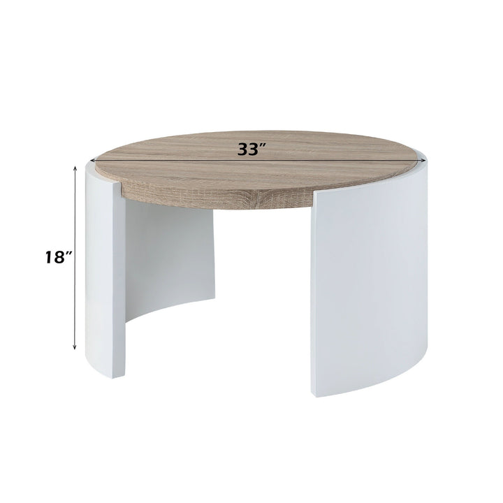 Zoma Round Coffee Table in White High Gloss and Oak