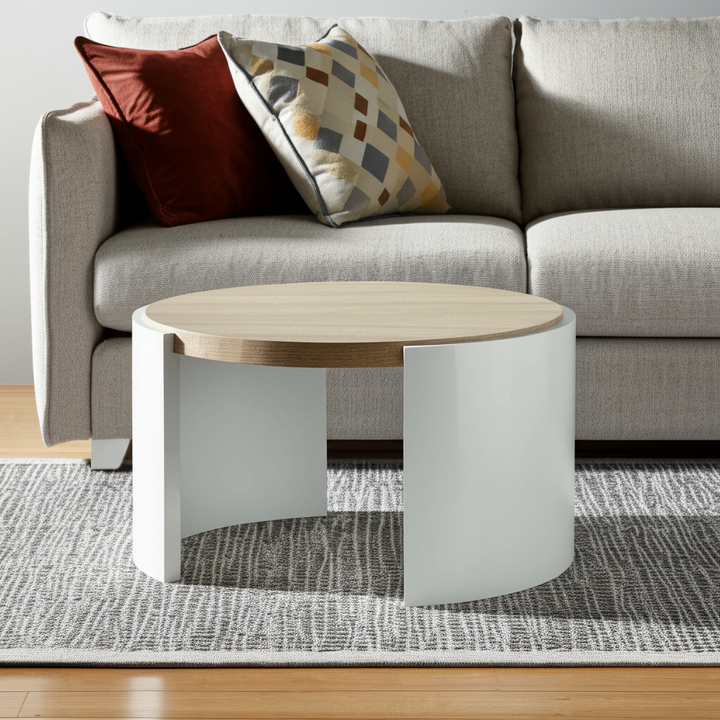 Zoma Round Coffee Table in White High Gloss and Oak
