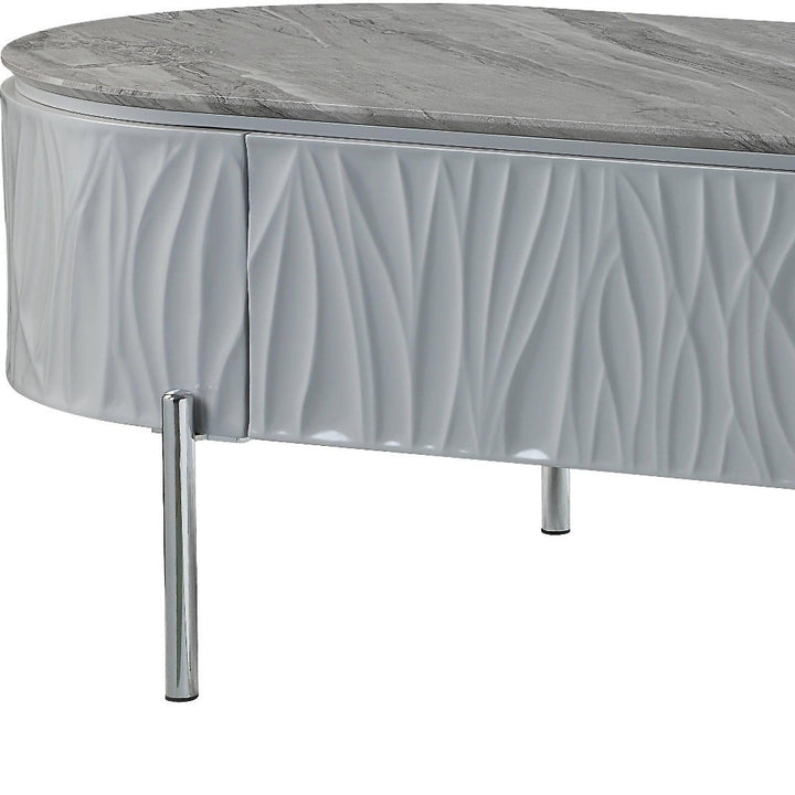 Yukino 1-Drawer Coffee Table in Gray High Gloss and Chrome
