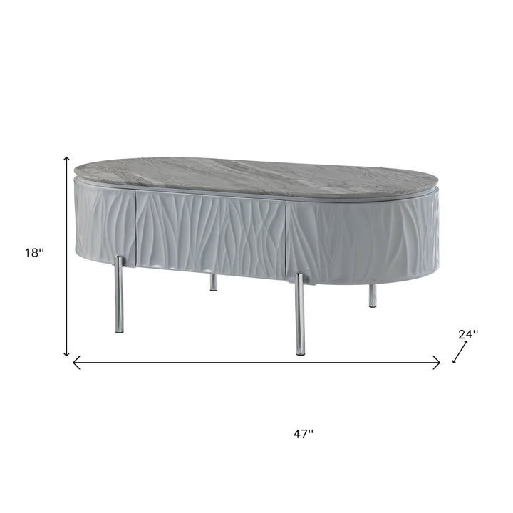Yukino 1-Drawer Coffee Table in Gray High Gloss and Chrome