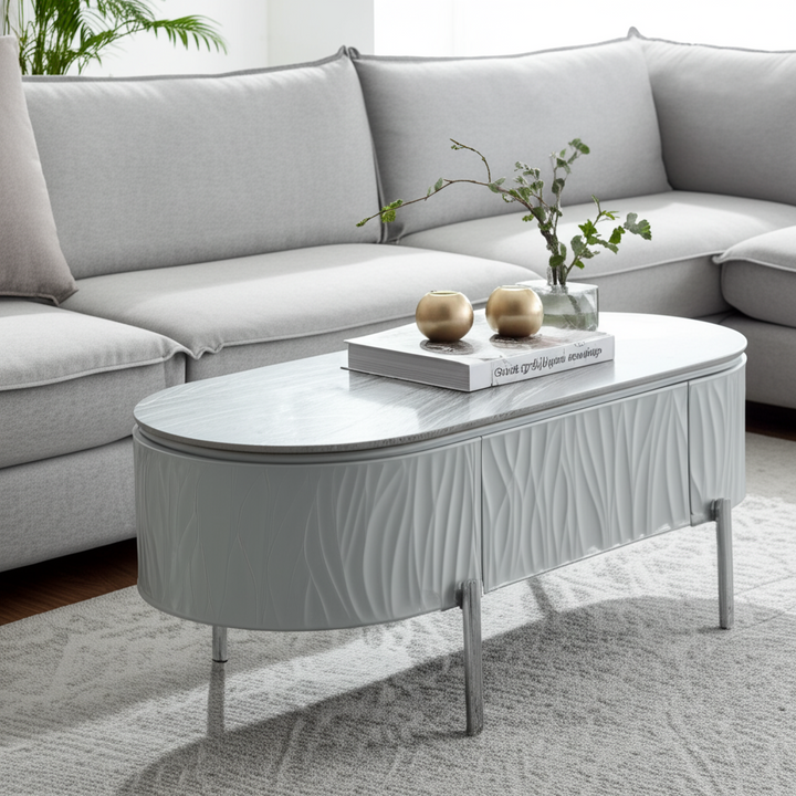 Yukino 1-Drawer Coffee Table in Gray High Gloss and Chrome