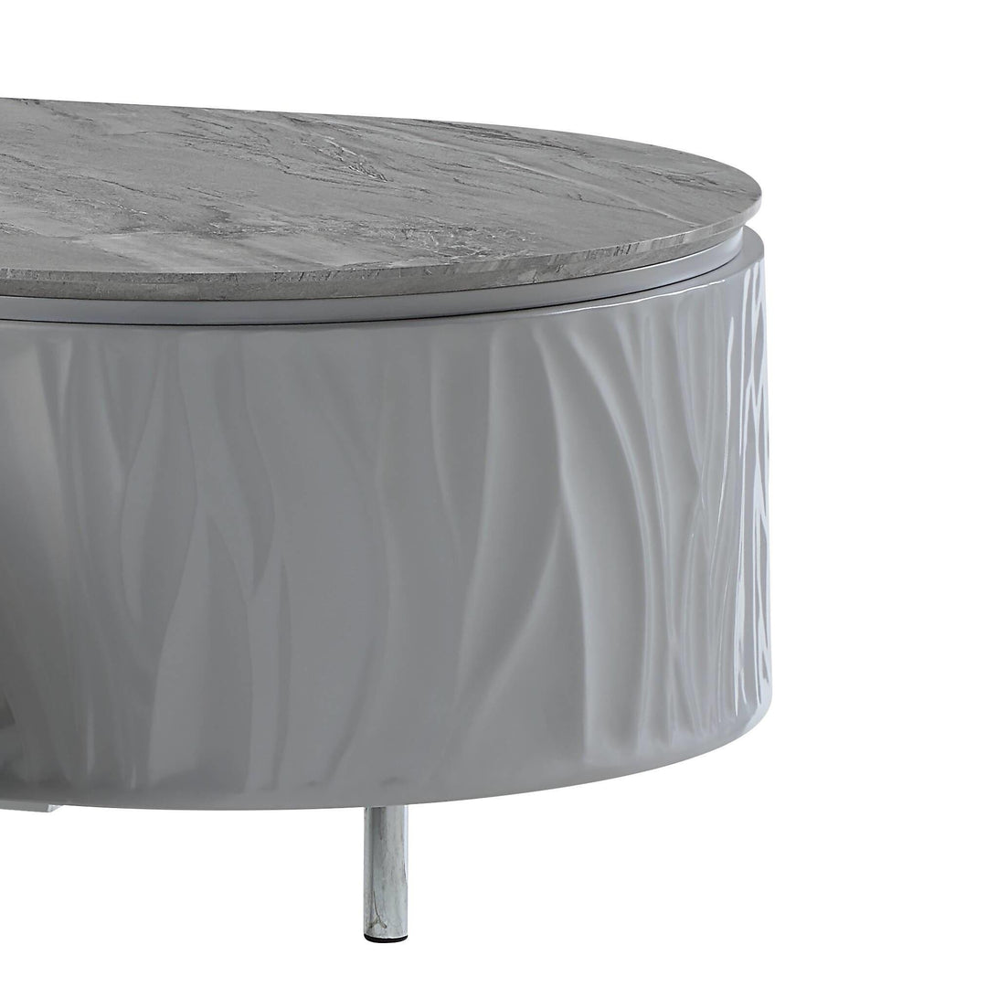 Yukino 1-Drawer Coffee Table in Gray High Gloss and Chrome