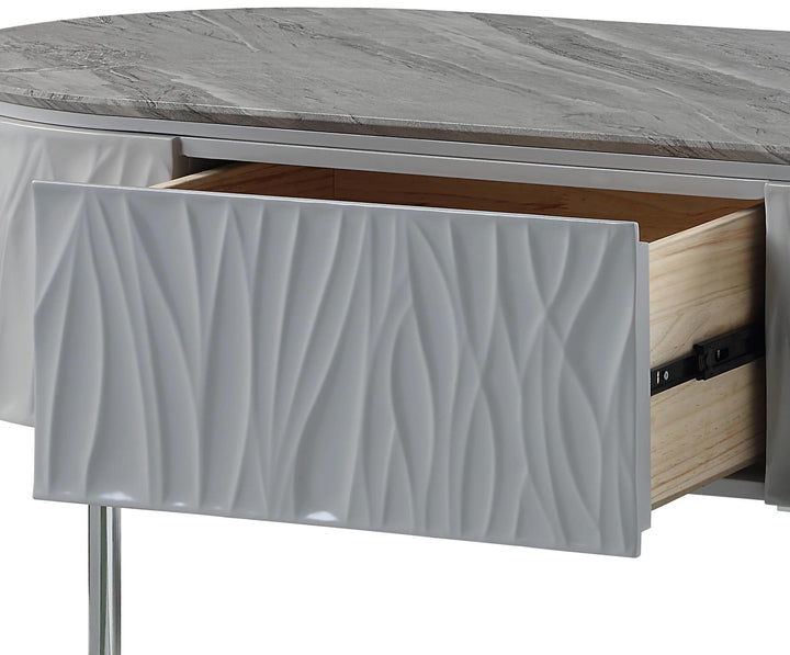 Yukino 1-Drawer Coffee Table in Gray High Gloss and Chrome