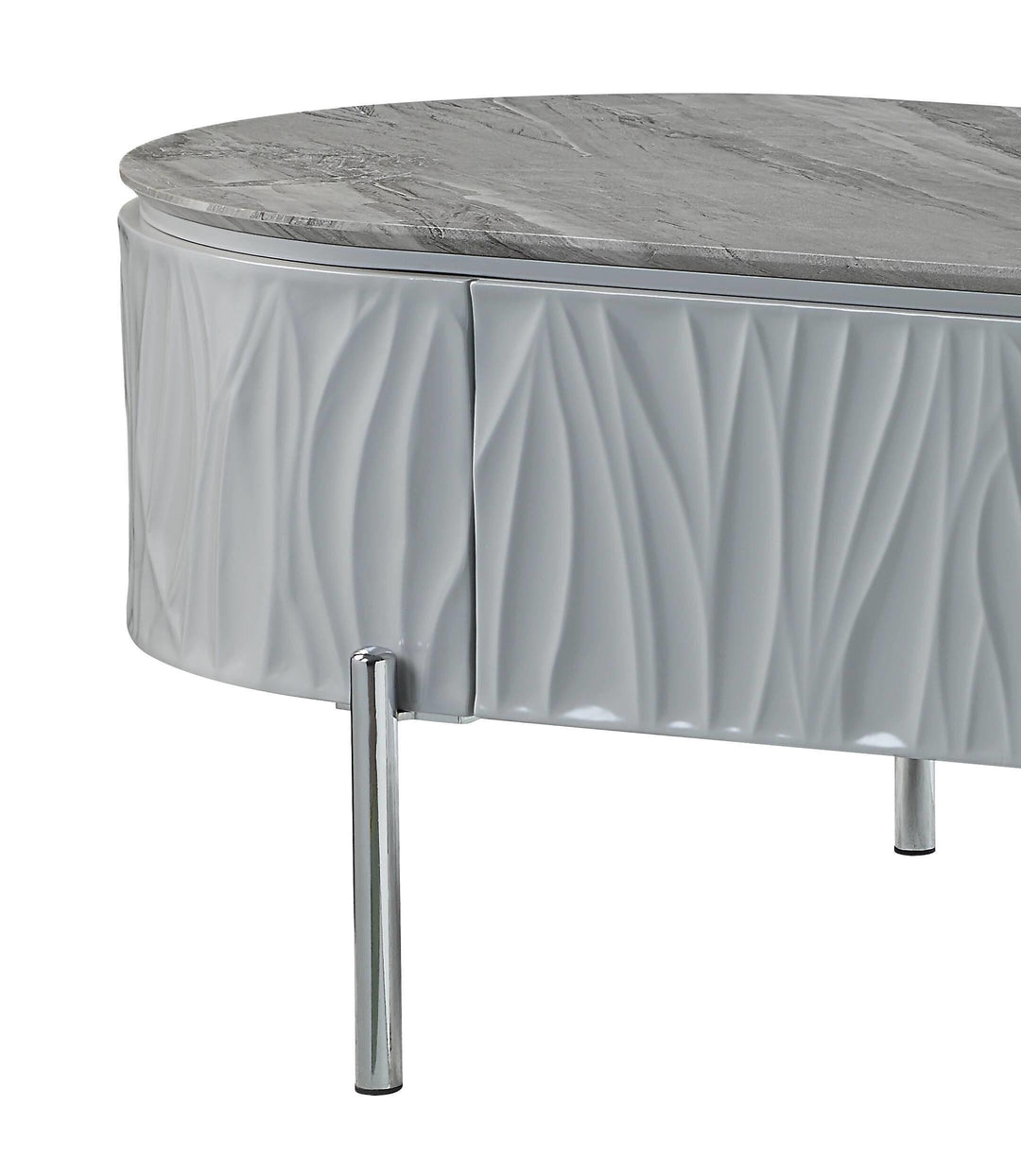 Yukino 1-Drawer Coffee Table in Gray High Gloss and Chrome