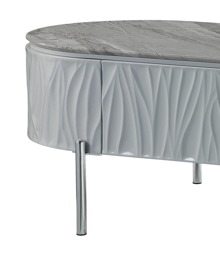 Yukino 1-Drawer Coffee Table in Gray High Gloss and Chrome