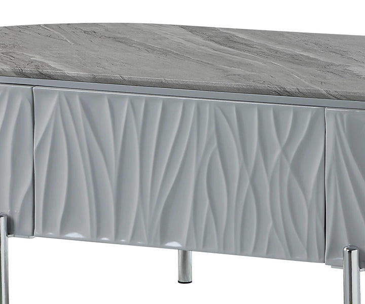 Yukino 1-Drawer Coffee Table in Gray High Gloss and Chrome