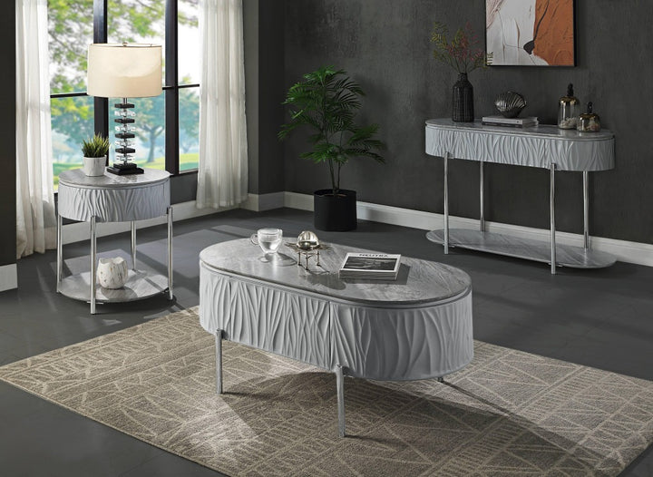 Yukino 1-Drawer Coffee Table in Gray High Gloss and Chrome