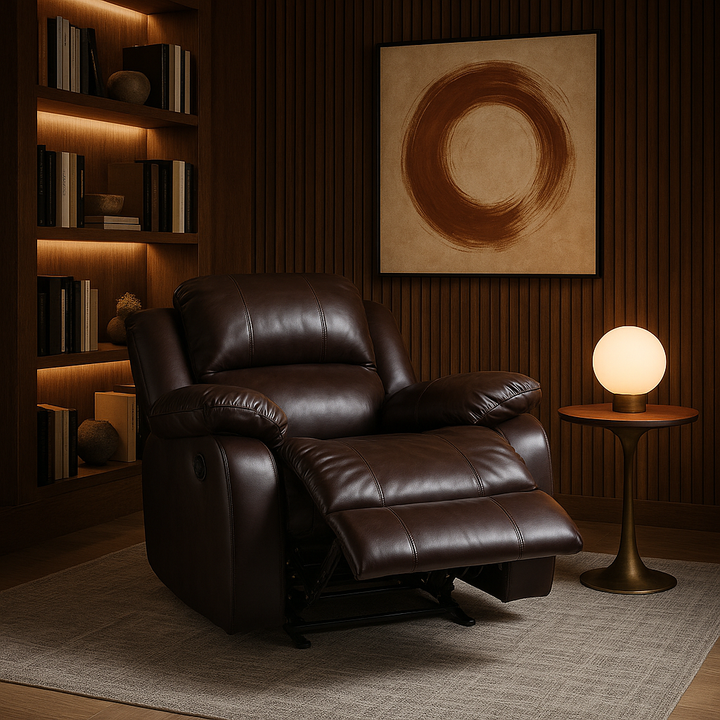 Brown Leather Match Manual Reclining Chair - Premium Comfort for Living Room Relaxation